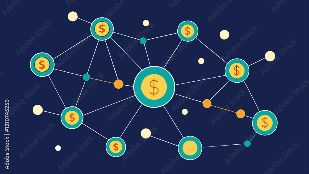 Poster network of investors a web of interconnected dots representing various investors and borrowers with 