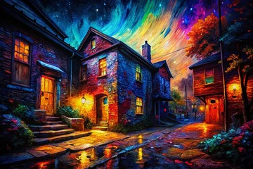 Fototapeta premium Night Photography: Weathered Brick Wall with Impasto Paint Strokes