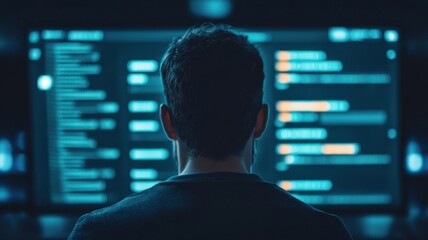 Cybersecurity monitoring data center digital interface tech environment close-up security awareness