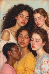 Obraz premium A group of five women with diverse backgrounds and styles gathers together to celebrate their strength and unity