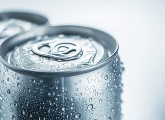 Iced aluminum cans close-up, condensation, beverage