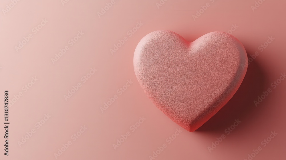 Poster minimalist heart icon with soft shadows and warm pink tones in a flat design style for calming aesth