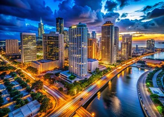 Fototapeta premium Night Traffic Downtown Miami, Florida - Cityscape Portrait Photography