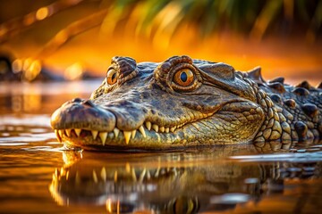 Obraz premium Nile Crocodile Lurking in Muddy Nile River Water - Wildlife Photography