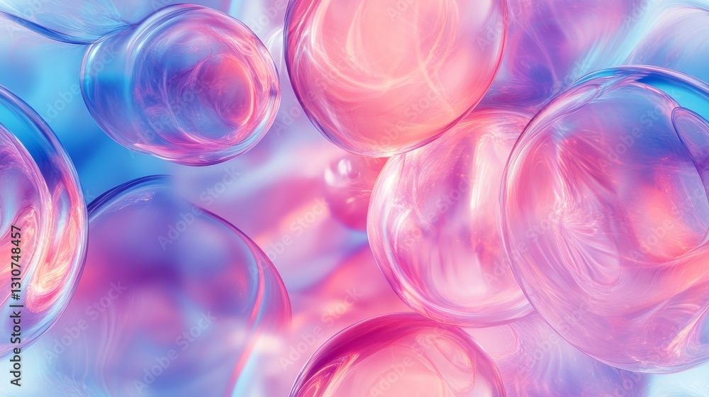 Poster vibrant translucent spheres and orbs float in a colorful background scene