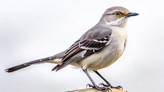 Northern Mockingbird (Mimus polyglottos) Isolated on White Background - Bird Photography