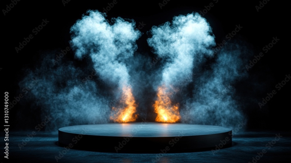 Poster a stage setting with dynamic stage lighting creating an atmospheric environment for performances and