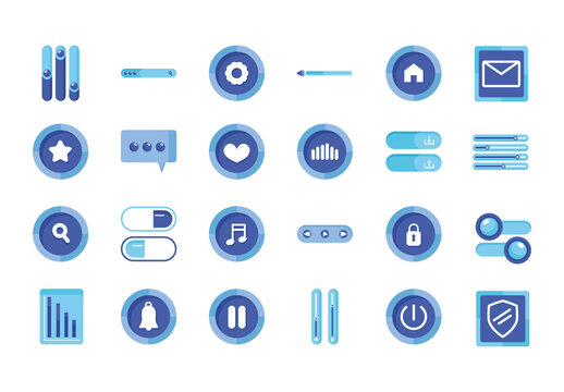Blue Digital Web UI UX Interface Elements Icons Set
