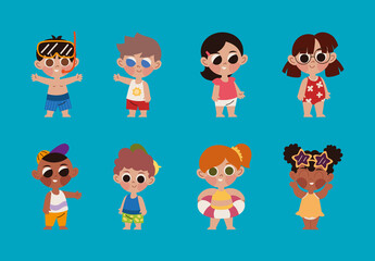 Colorful Summer Kids Beach Holiday Clothing Illustration