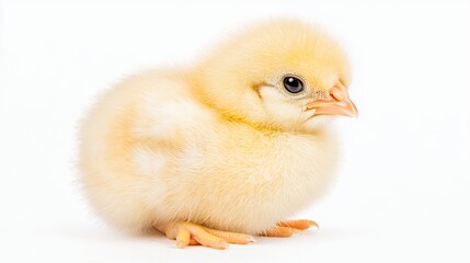 Fluffy Yellow Baby Chick on White Background