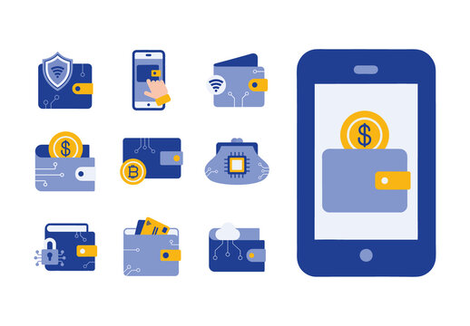 Violet Secure Virtual Wallet Payment Icons Set