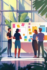 Fototapeta premium Teamwork Makes the Dream Work: A Collaborative Brainstorming Session in a Modern Office Space