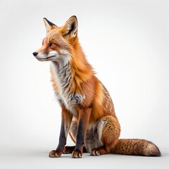 Fototapeta premium Red Fox Sitting, Isolated on White Background