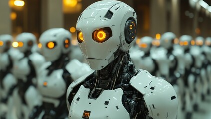 Fototapeta premium Army of Futuristic Robots: A Glimpse into Advanced AI