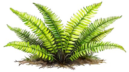 Naklejka premium Vibrant nature scene featuring ferns in watercolor style lush environment artistic perspective