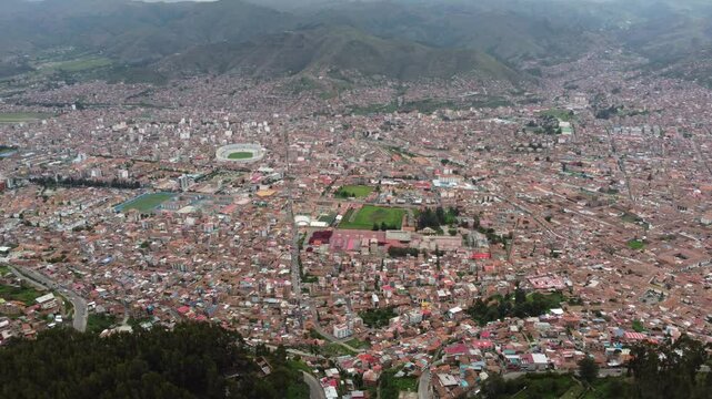 Cusco cityscape showing inca garcilaso de la vega stadium