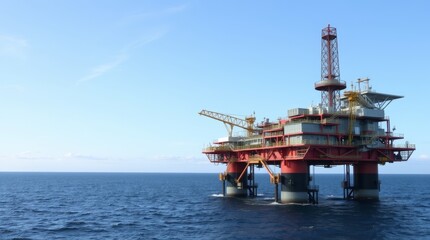 Large offshore oil drilling platform in the middle of the ocean