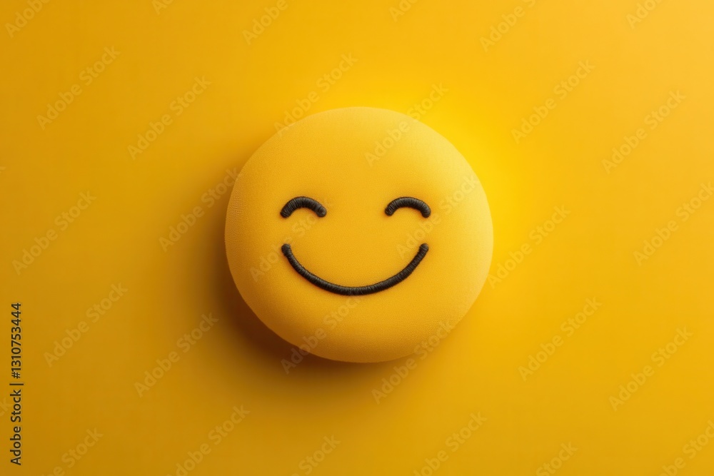 Poster bright yellow minimalist smiling face icon with a cheerful expression and flat design on a vibrant b