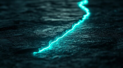 A cracked surface illuminated with a vibrant cyan energy source