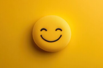 Fototapeta premium Bright yellow minimalist smiling face icon with a cheerful expression and flat design on a vibrant background