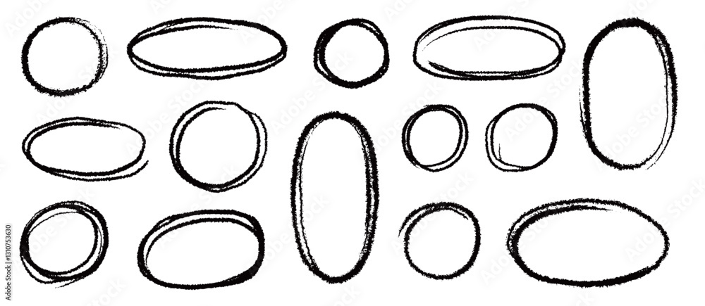 Fototapete marker brush marker scribble line circle frame shape set. hand drawn marker crayon brush stroke high