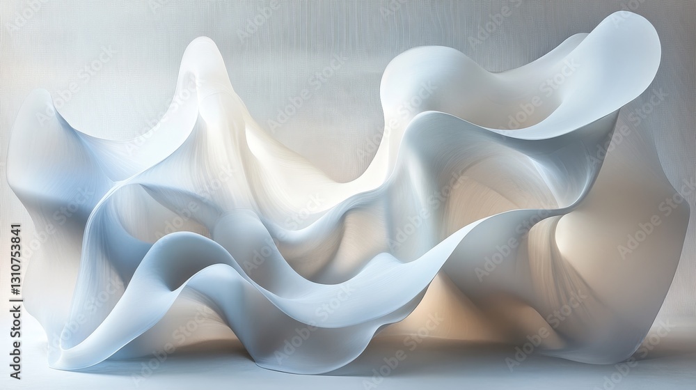 Poster abstract flowing white forms displayed with smooth light and shadows