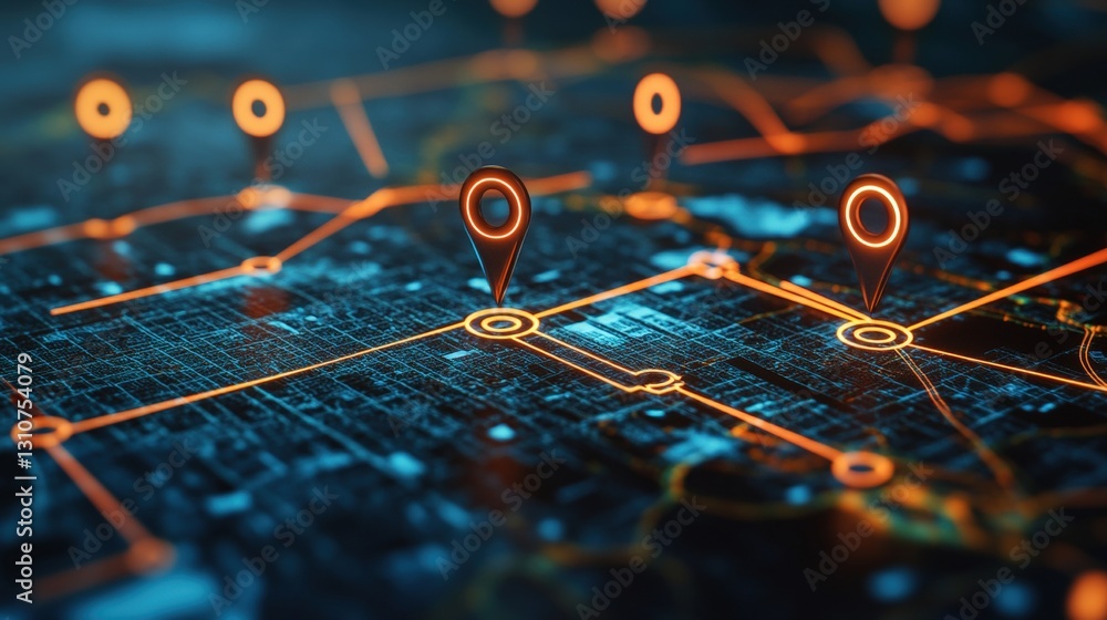Poster detailed city map illuminated with a glowing orange light creating a unique and artistic urban explo