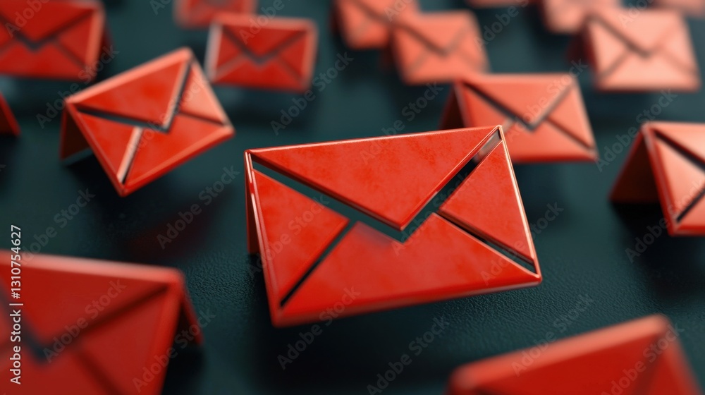Poster email inbox with warning signs over certain messages, indicating potential phishing scams