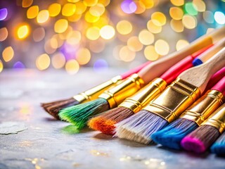 Obraz premium Paint Brushes on Blurred White Concrete Background - Home Repair & Design Concept
