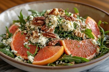Grapefruit Salad on Wooden Table