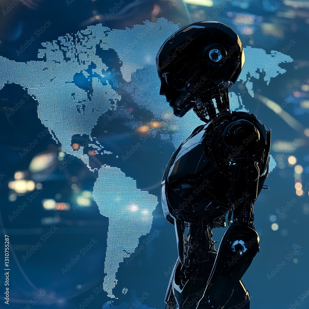 Poster futuristic ai robotics in a global context: a glimpse into advanced technological innovation
