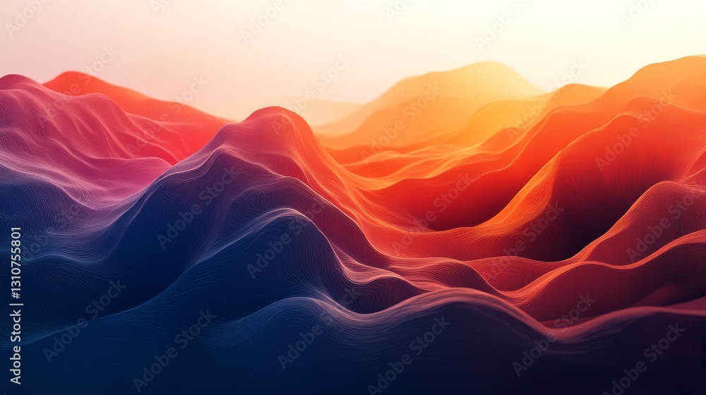 Poster abstract colorful landscape representing mountains with smooth flowing lines