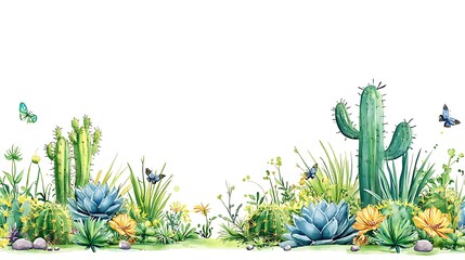 Obraz premium Nature's vibrant flower cactus landscape watercolor style serene environment artistic viewpoint