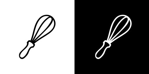 Beat eggs icon. Kitchen utensils. Household appliances. Black and white images. Line icons. Silhouettes.