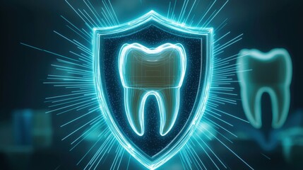 A tooth inside a shield, surrounded by radiating lines, symbolizes dental protection and health insurance coverage.