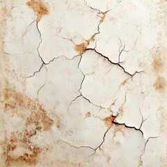 Fototapeta premium Cracked, aged, off-white surface with brown stains.