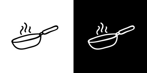 Teflon icon. Kitchen utensils. Household appliances. Black and white images. Line icons. Silhouettes.