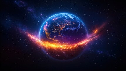 Obraz premium Breathtaking view of earth in space capturing its blue oceans and green landmasses against the dark backdrop of space