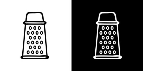 Grater icon. Kitchen utensils. Household appliances. Black and white images. Line icons. Silhouettes.