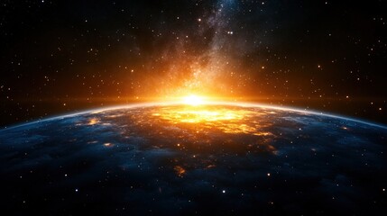 Majestic planet surrounded by bright sunlight illuminating its surface and creating a stunning celestial scene