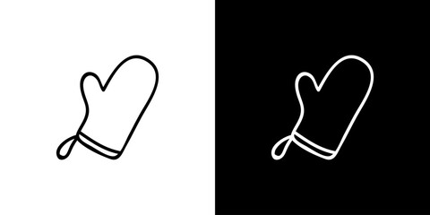 Kitchen gloves icon. Kitchen utensils. Household appliances. Black and white images. Line icons. Silhouettes.
