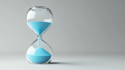 Emptying Hourglass on Light Grey Background