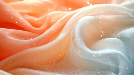 Fototapeta premium A delicate peach and light blue fabric shimmers with glitter, creating a luxurious and dreamy texture.
