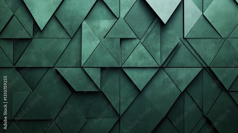 Poster minimalist dark green triangle mosaic texture with subtle gradients and fluted architectural details