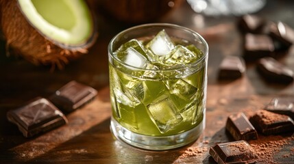 Refreshing Avocado Cocktail on Wood