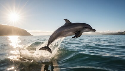 Fototapeta premium Dolphin Leaping at Sunrise
