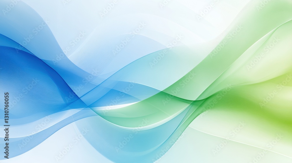 Poster modern digital wave pattern in blue and green, elegant curved lines creating a futuristic tech-inspi