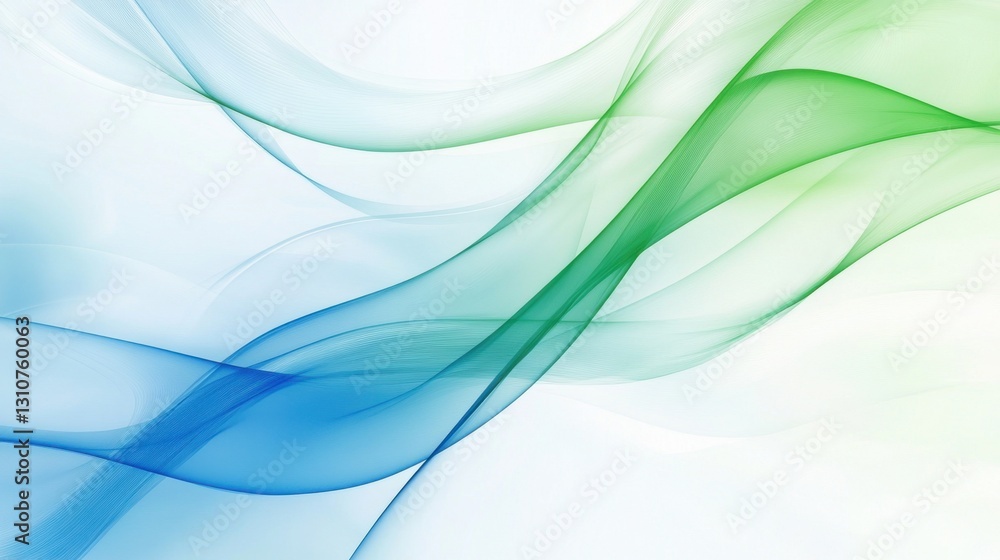 Poster modern digital wave pattern in blue and green, elegant curved lines creating a futuristic tech-inspi