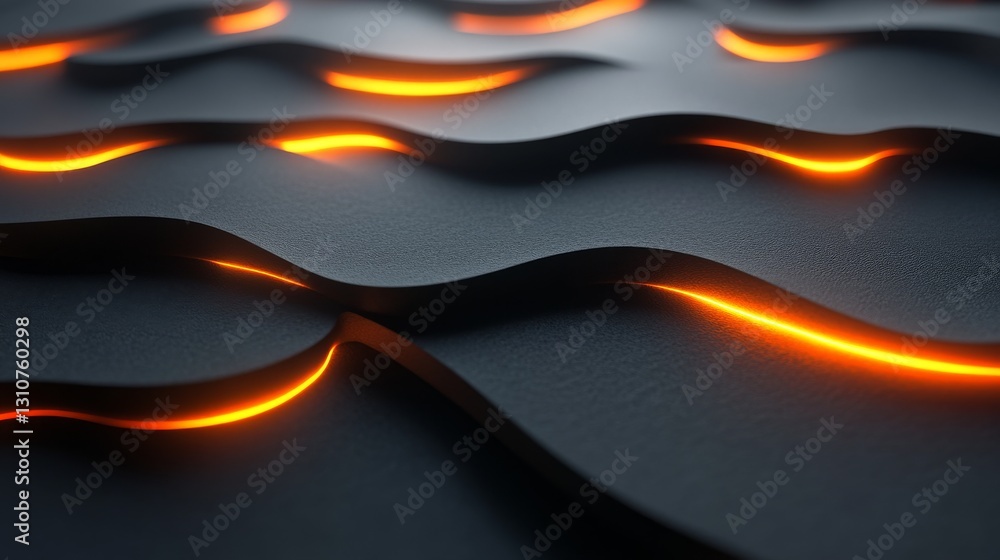 Poster illuminated abstract textured surface with wavy shapes and glowing lines