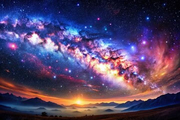 Panoramic Cosmic Galaxy Background: Shimmering Stars and Nebulae
